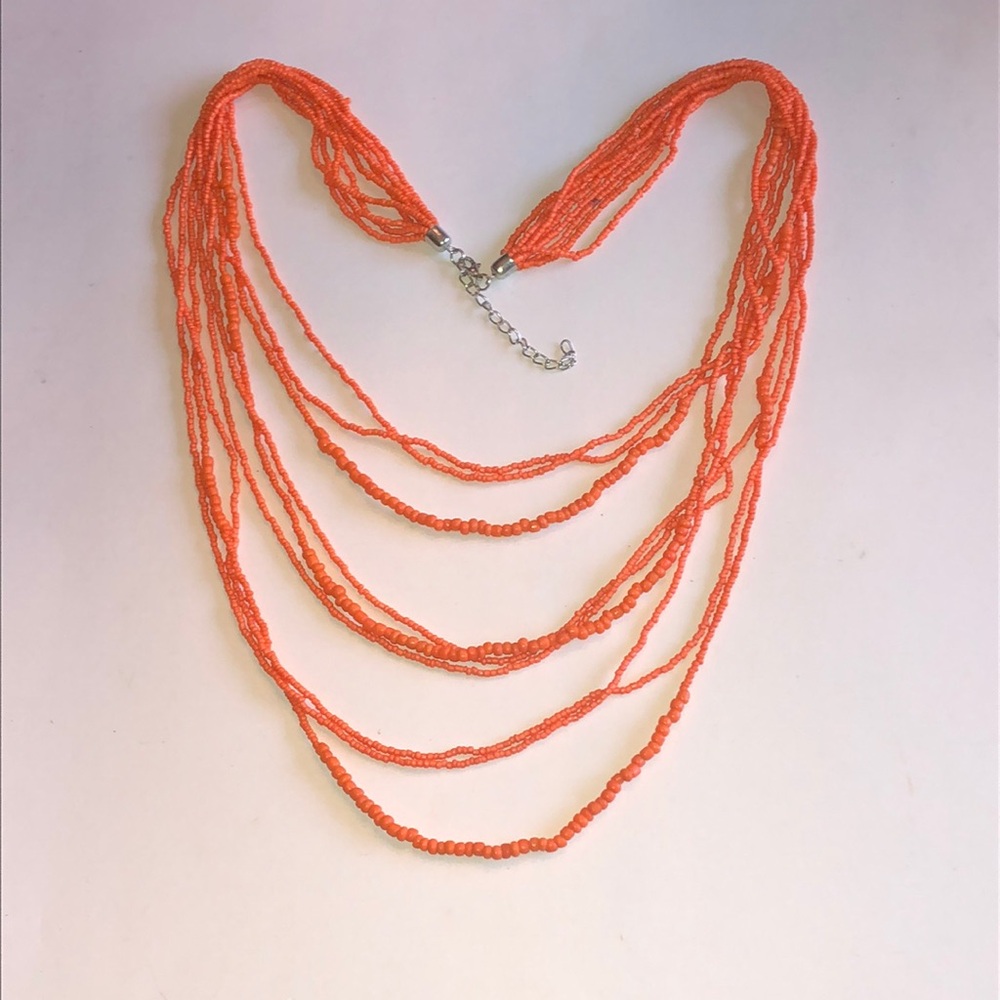Multi-Strand Orange Beaded Boho Necklace